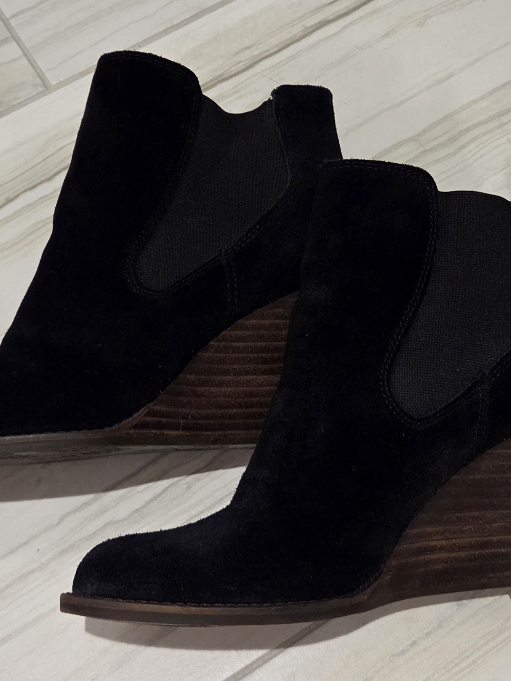 Lucky Brand Black Suede Wedge Ankle Booties